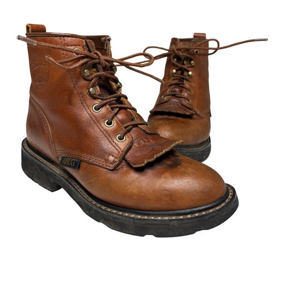Ariat Women’s Kiltie Lace Up Brown Leather Roper Ankle Work Boots 6 - Picture 1 of 9